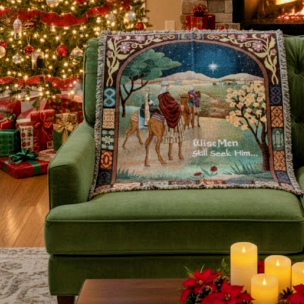Vintage Three Wise Men Multi-Colour Tapestry Lightweight Throw Blanket - Holiday - Picture 1 of 7